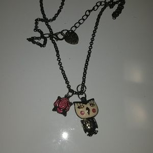 Betsy Johnson Owl and Rose Necklace